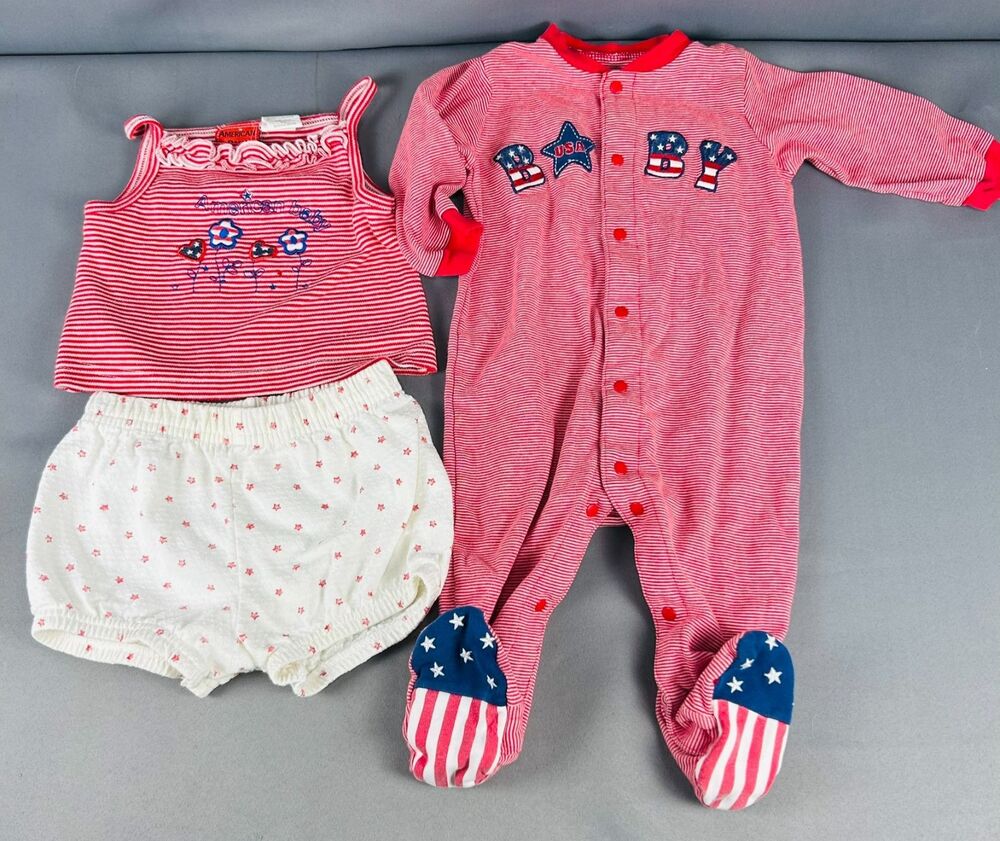 Patriotic Baby Outfits Lot-Tank Top and Shorts and Carters One Piece 6/9 months